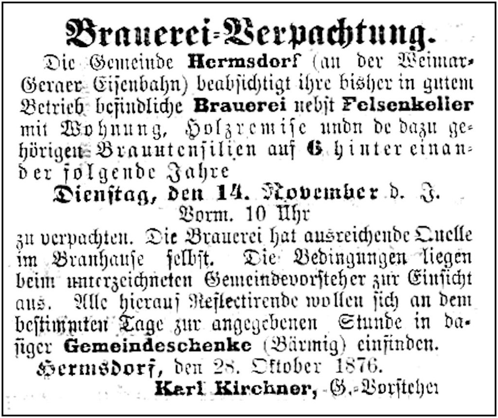 1876-11-14 Hdf Verpachtung Brauhaus